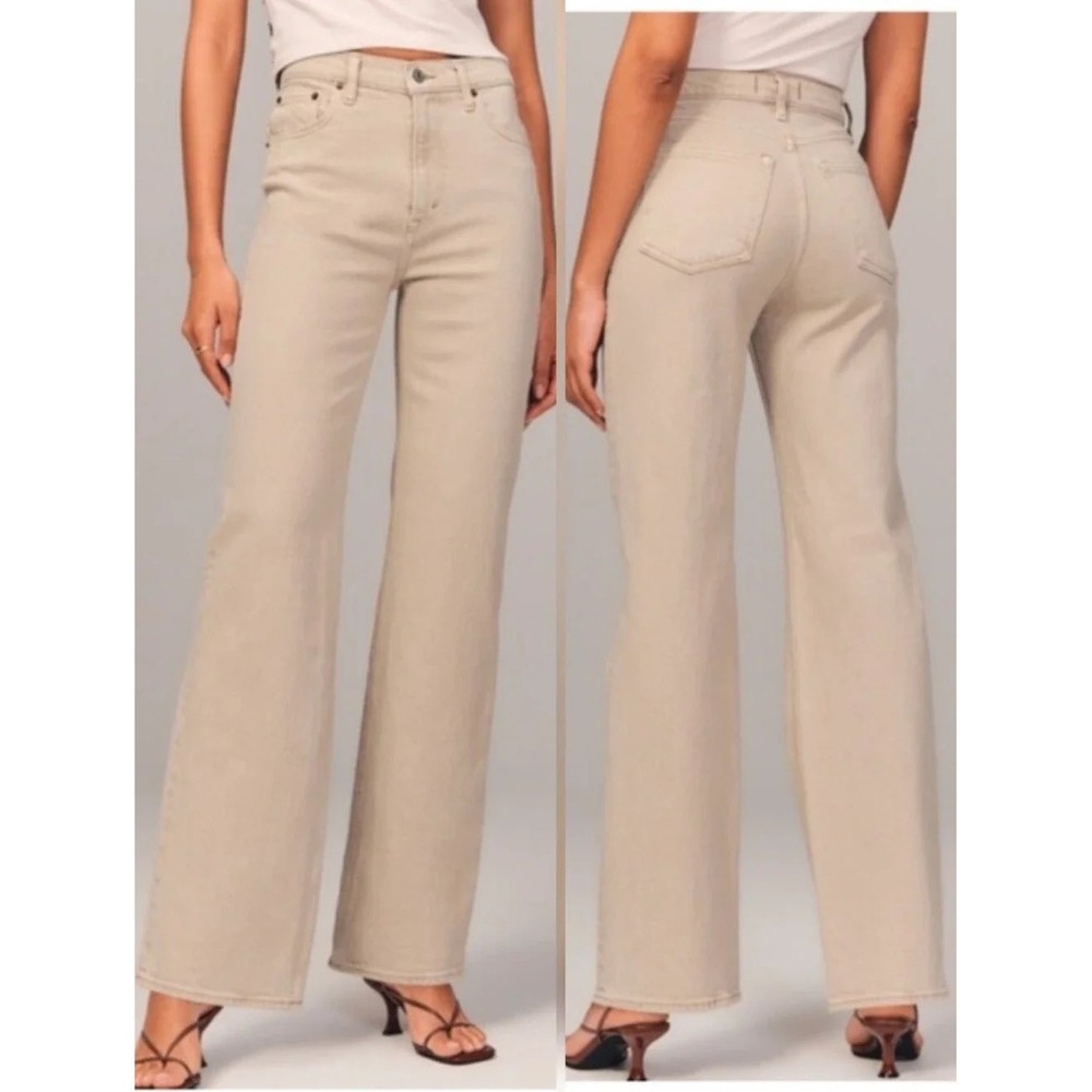 NWT Abercrombie & Fitch The 90s Relaxed Jeans High Rise Tan Khaki 25 0s Womens